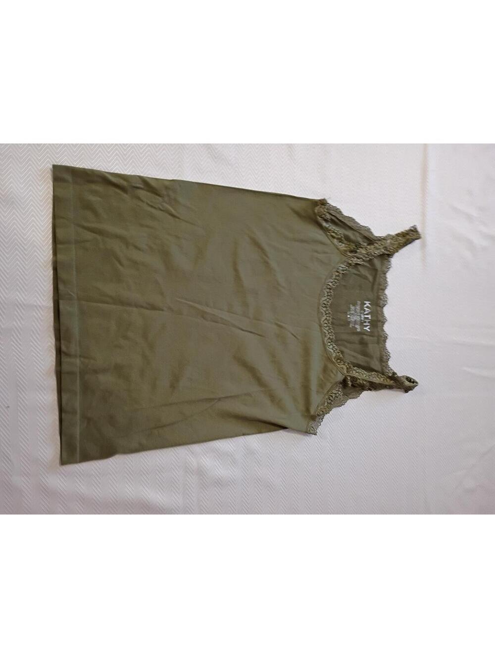 Kathy Curvy Olive Green Lace Trim Tank Top